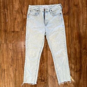 DEAR JOHN Women’s Light Blue Straight Cropped High Waist Raw Hem Jeans Size 26